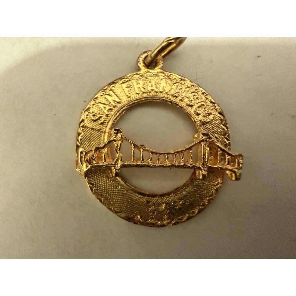 Vintage Sterling Golden Gate Bridge on Disc Charm gold Plated New Never Use